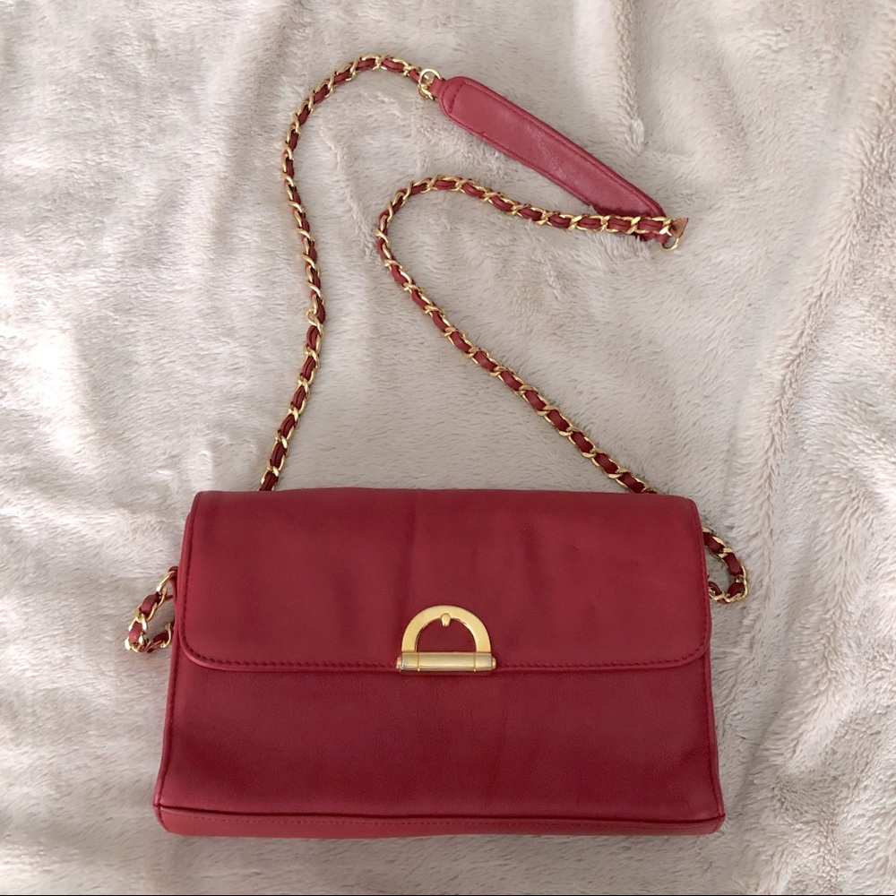 Giani Bernini Red Leather Bag w/ Gold Chain Strap